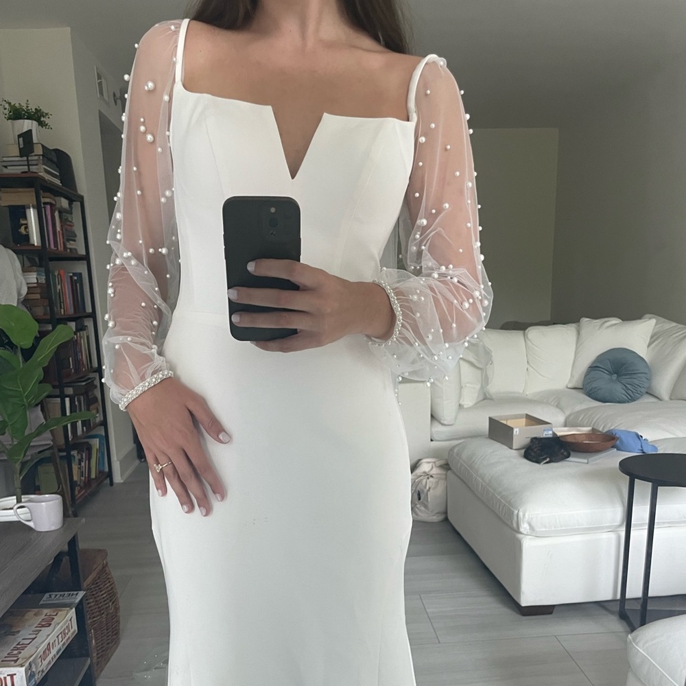 Wedding Dress with Sheer Pearl Sleeves - Picture 2 of 3